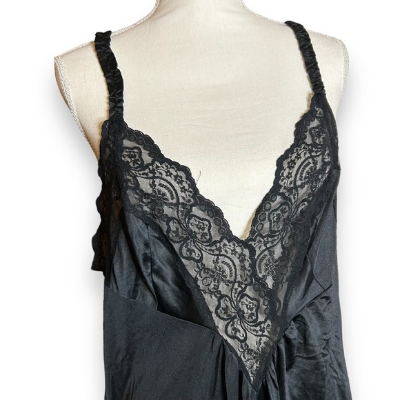 Vintage 1980s Black Lace Plus Size Maxi Split Front Slip Dress Size 3X - Picture 2 of 8